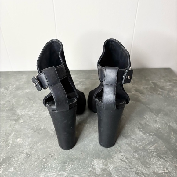 Vince black Addison suede black ankle boots bootie size 6.5 open toe block heel - Picture 7 of 9